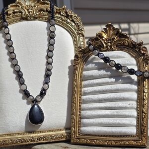 Artisan Macrame Black Tourmaline Rutile In Smokey Quartz And Obsidian With Hamsa